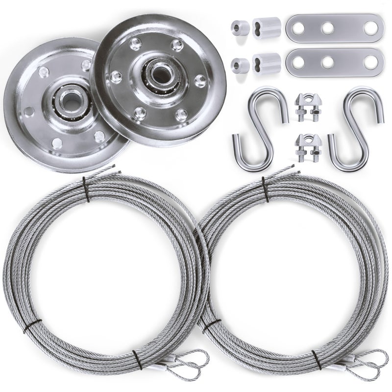 Granatan Garage Door Cable and Pulley Replacement Kit, 2 Galvanized Aircraft Cables - 3/32" and 1/8" Diameter, Two Heavy Duty 3" Sheaves, 10 Fasteners for Overhead Sectional Garage Doors - Image 1