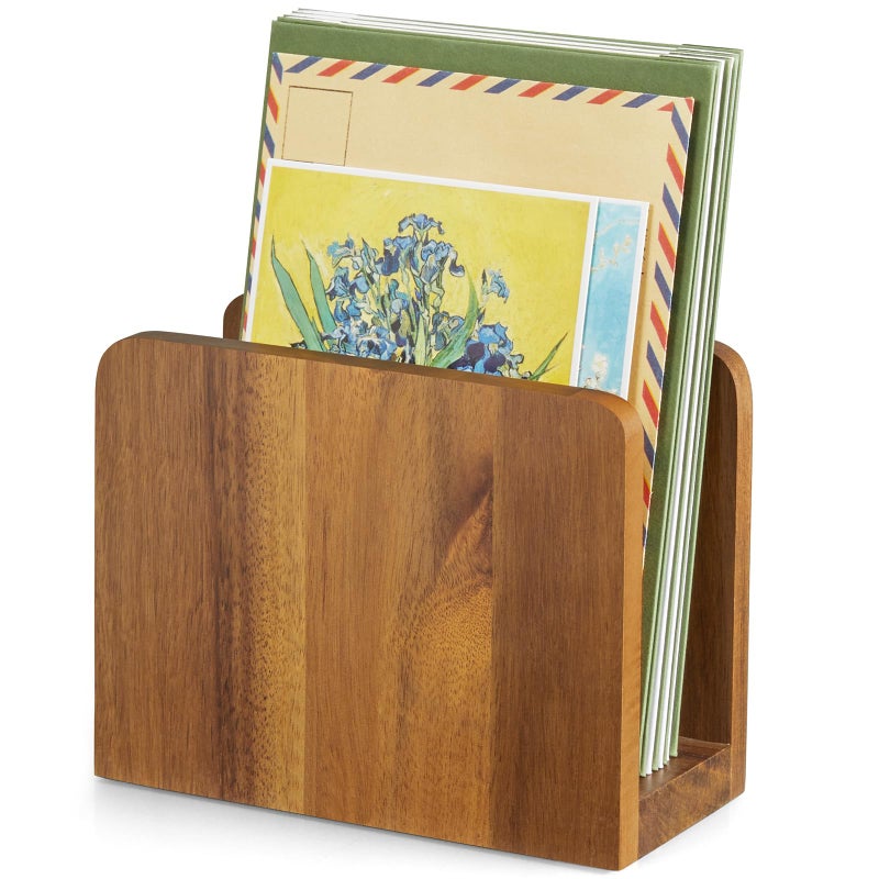 BWODYAY Acacia Wood Mail Organizer, Mail Holder for Desk, Letter Holder for Countertop, Small Envelope Holder, Desk Organizers and Accessories for Home Office - Image 1