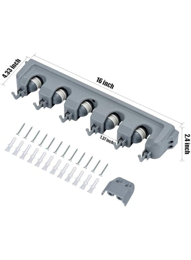 Home Master Hardware 16-inch Broom and Mop Holder with 5 Shelves and 6 Adjustable Hooks, Wall Mounted for Mop, Kitchen, and Garden Storage - Image 1