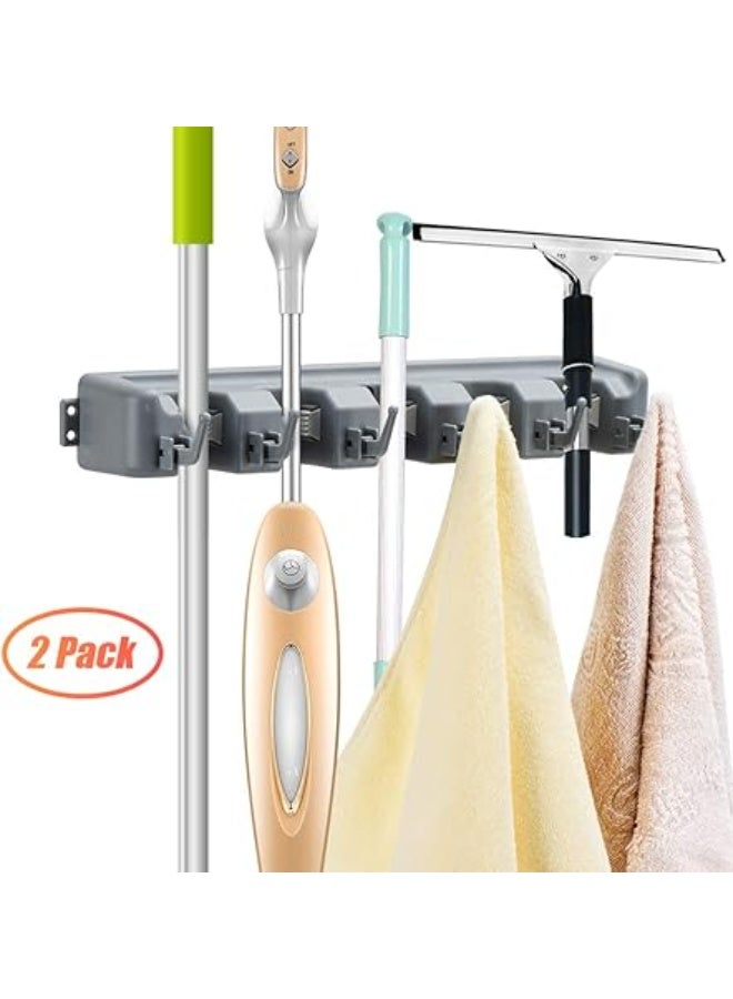 Home Master Hardware 16-inch Broom and Mop Holder with 5 Shelves and 6 Adjustable Hooks, Wall Mounted for Mop, Kitchen, and Garden Storage - Image 4