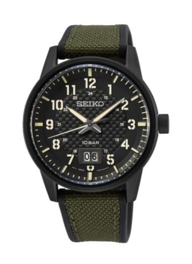 Seiko Men's Hand Watch QUARTZ Oily Rubber Strap, Black Dial SUR325P1 