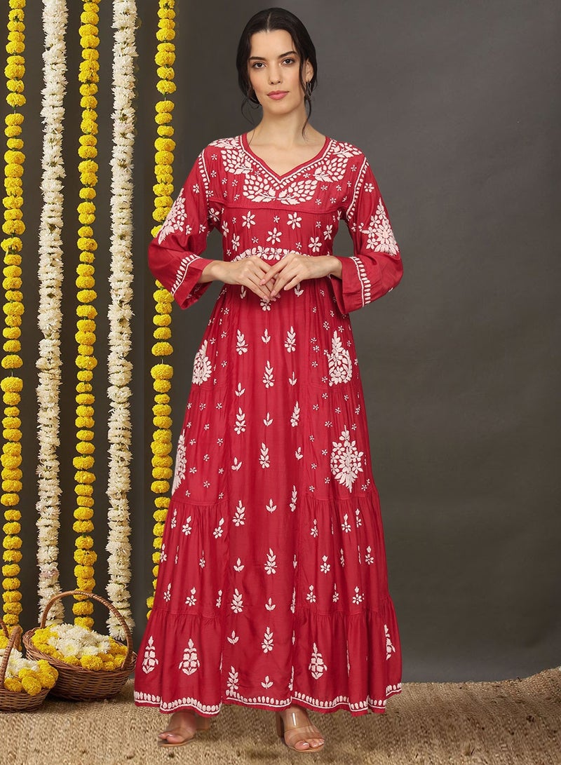 الايا جلابية نسائية مطرزة شيكانكاري يدويًا من الموسلين - Image 1