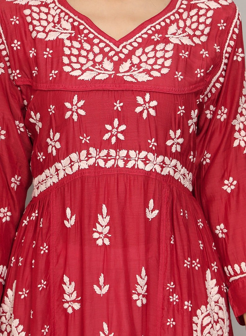 الايا جلابية نسائية مطرزة شيكانكاري يدويًا من الموسلين - Image 5