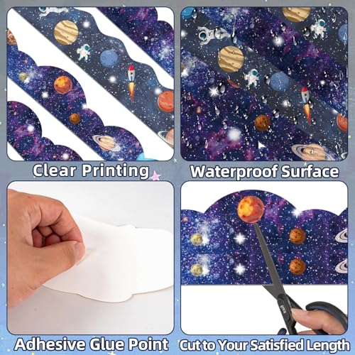 VABAMNA 120ft Bulletin Board Borders Decorations Outer Space Classroom Decor Galaxy Star Planet Astronaut Scalloped Border Trim for Teacher School Office Supplies Classroom Door Wall Decor, 4 Patterns - Image 4