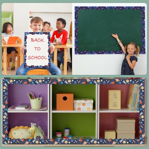 VABAMNA 120ft Bulletin Board Borders Decorations Outer Space Classroom Decor Galaxy Star Planet Astronaut Scalloped Border Trim for Teacher School Office Supplies Classroom Door Wall Decor, 4 Patterns - Image 2