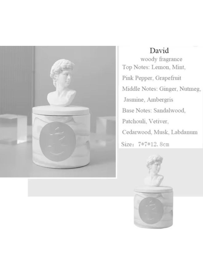 اروما هوم شمعة صويا فاخرة معطرة من السيراميك الطبيعي، على شكل تمثال يوناني، هدية مثالية لتزيين المنزل (رائحة خشبية فوغير) - Image 3