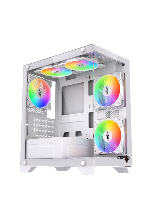 Spear Pc صندوق ألعاب SUSHI 345 زجاجي للوحة الأم M-A-T-X/I-T-X مع 4 مراوح ARGB و محور مراوح 10 منافذ وجهاز تحكم عن بعد باللون الأسود - Image 1