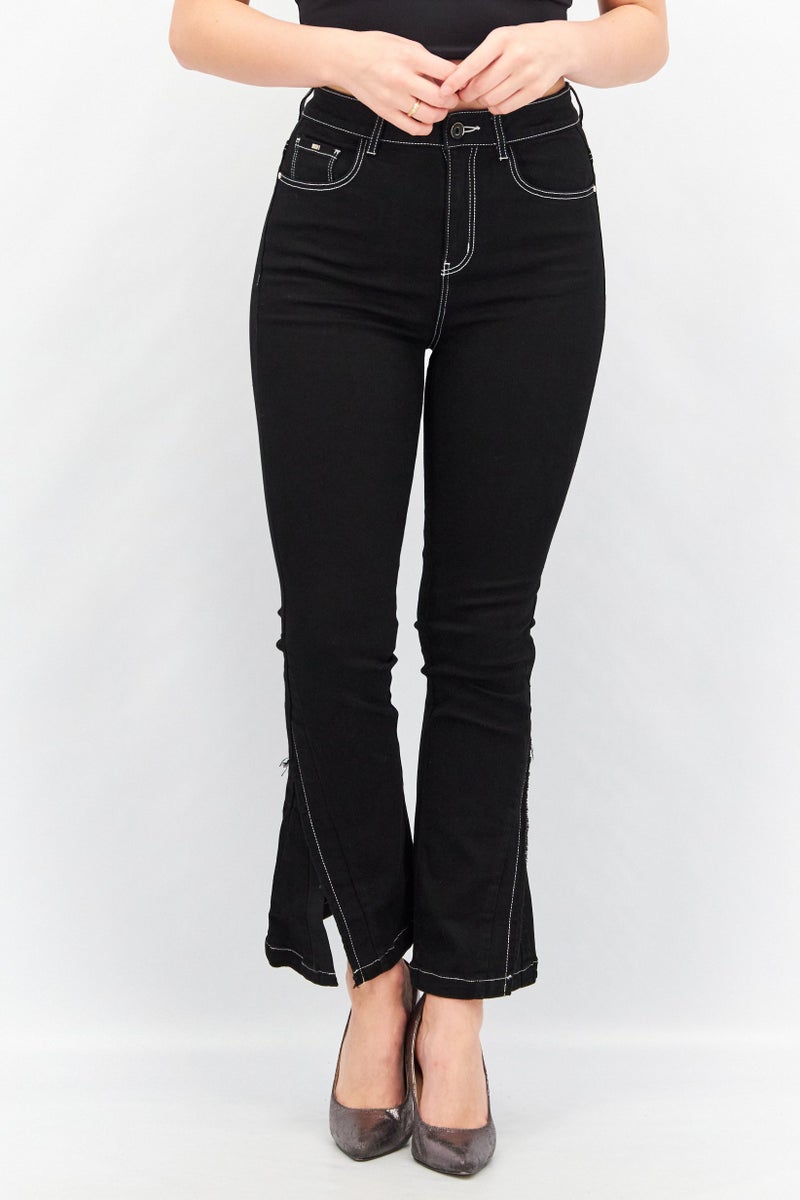 VERO MODA جينز نسائي بقصة عادية سادة قابل للتمدد، أسود - Image 1