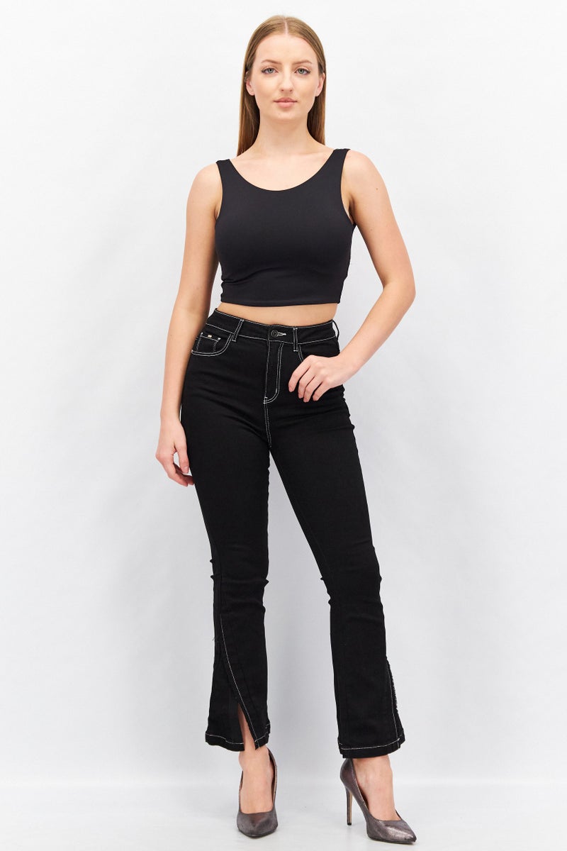 VERO MODA جينز نسائي بقصة عادية سادة قابل للتمدد، أسود - Image 4