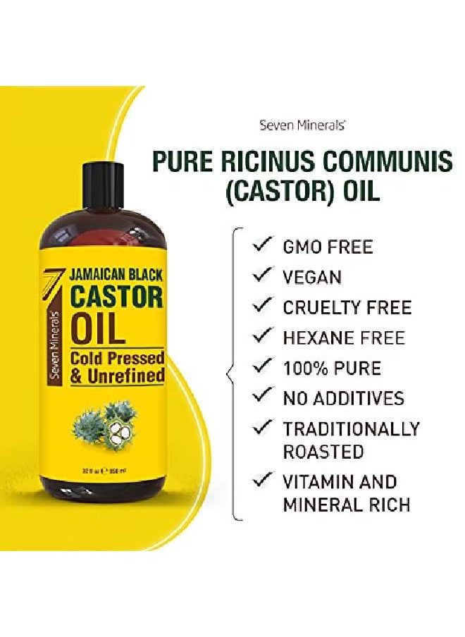 Seven Minerals - Pure Jamaican Black Castor Oil Big 32 Fl Oz Bottle Unrefined & Hexane Free 100% Pure Jamaican Black Castor Oil For Hair Growth Thicker Eyelashes & Eyebrows Dry Skin Healing Hair Care - Image 1