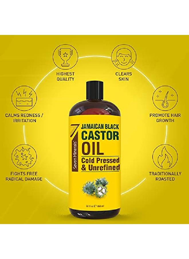 Seven Minerals - Pure Jamaican Black Castor Oil Big 32 Fl Oz Bottle Unrefined & Hexane Free 100% Pure Jamaican Black Castor Oil For Hair Growth Thicker Eyelashes & Eyebrows Dry Skin Healing Hair Care - Image 1