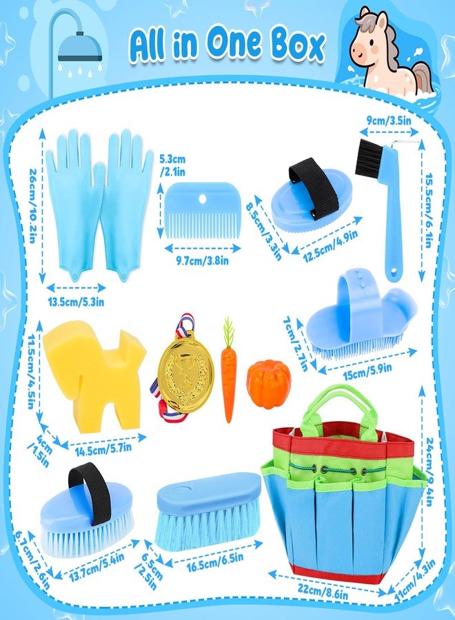 deAO Horse Grooming Kit for Girls 12 Piece Pretend Play Horse Care Set with Tote Bag, Horse Brush Set for Realistic Cleaning and Bathing Play, Gift for Horse Riders Beginners (Blue) - Image 5