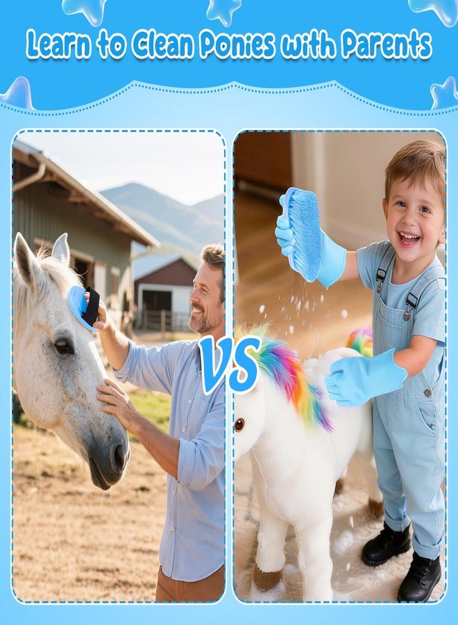 deAO Horse Grooming Kit for Girls 12 Piece Pretend Play Horse Care Set with Tote Bag, Horse Brush Set for Realistic Cleaning and Bathing Play, Gift for Horse Riders Beginners (Blue) - Image 3