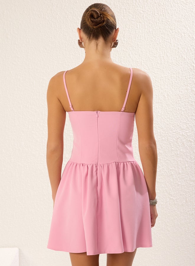 trendyol Pink Stone Accessory Detailed Strapless Woven Short Elegant Dress - Image 5