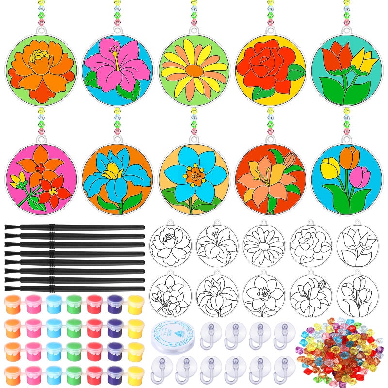 WinnerWhy 30 Sets Flower Suncatchers Window Art Kits, DIY Sun Catchers Bulk Crafts Paint Your Own Window Floral Ornaments for Boys Girls Classroom Home Spring Easter Party Birthday Activity Decor - Image 1