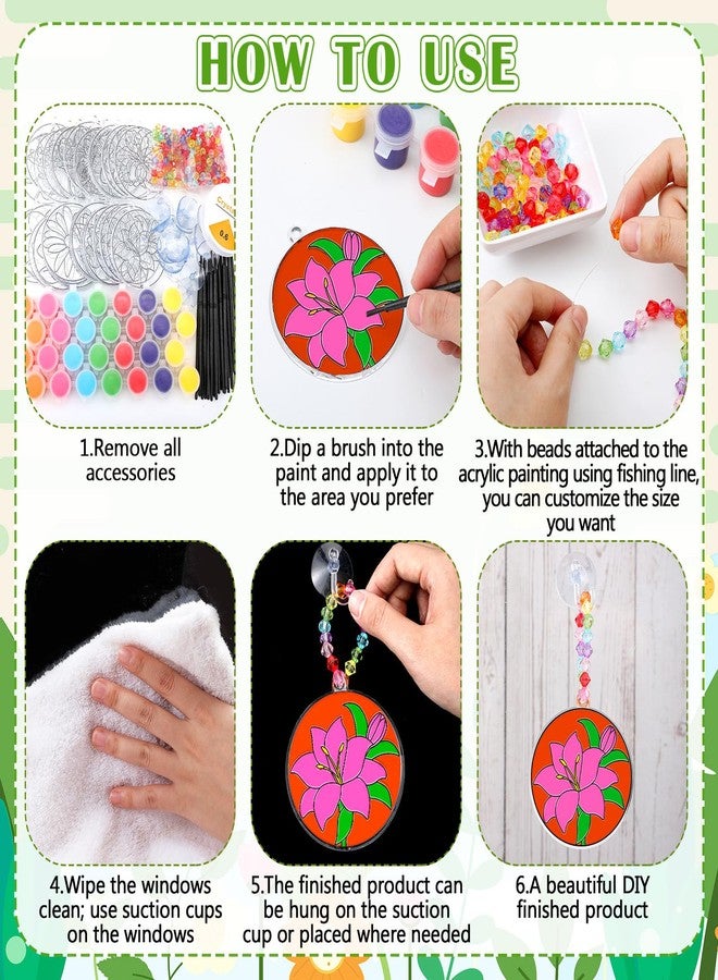 WinnerWhy 30 Sets Flower Suncatchers Window Art Kits, DIY Sun Catchers Bulk Crafts Paint Your Own Window Floral Ornaments for Boys Girls Classroom Home Spring Easter Party Birthday Activity Decor - Image 4