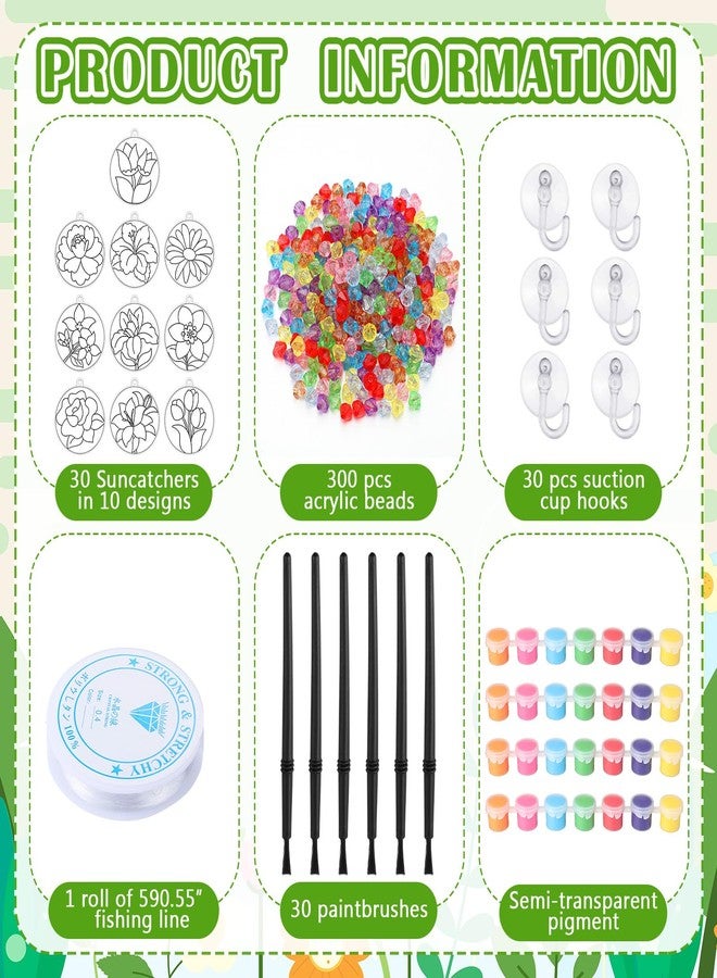 WinnerWhy 30 Sets Flower Suncatchers Window Art Kits, DIY Sun Catchers Bulk Crafts Paint Your Own Window Floral Ornaments for Boys Girls Classroom Home Spring Easter Party Birthday Activity Decor - Image 3