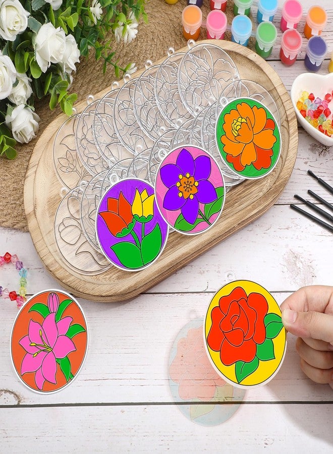 WinnerWhy 30 Sets Flower Suncatchers Window Art Kits, DIY Sun Catchers Bulk Crafts Paint Your Own Window Floral Ornaments for Boys Girls Classroom Home Spring Easter Party Birthday Activity Decor - Image 2
