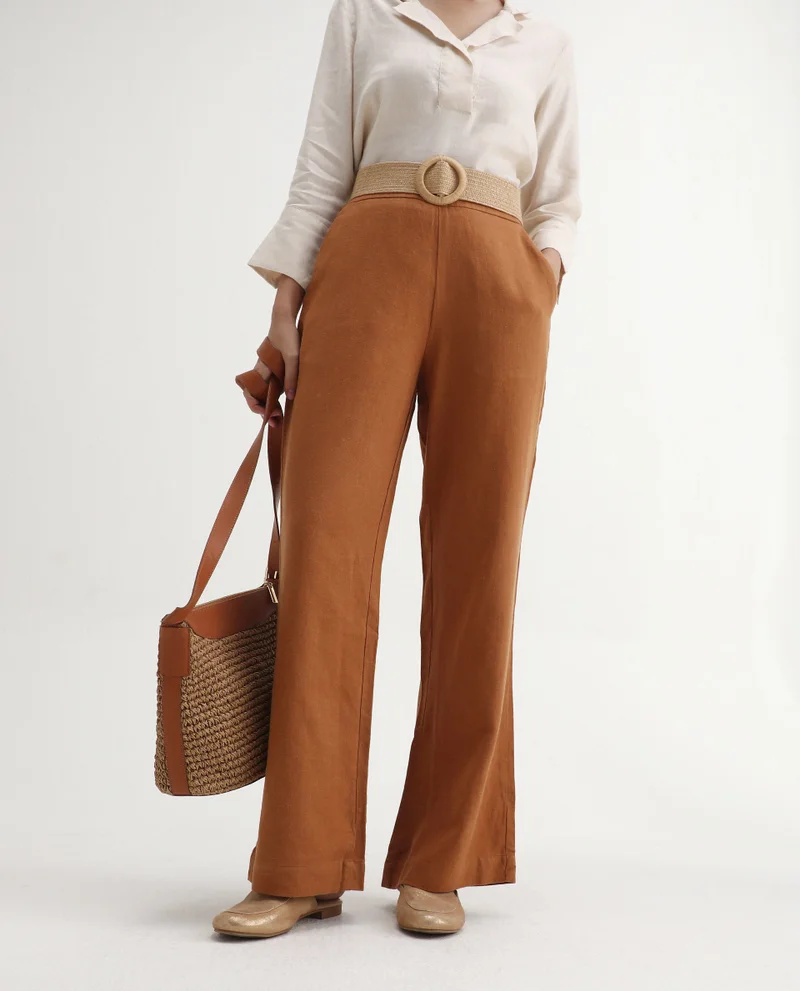 Rareism Women's Mid-Rise Linen Blend Trouser