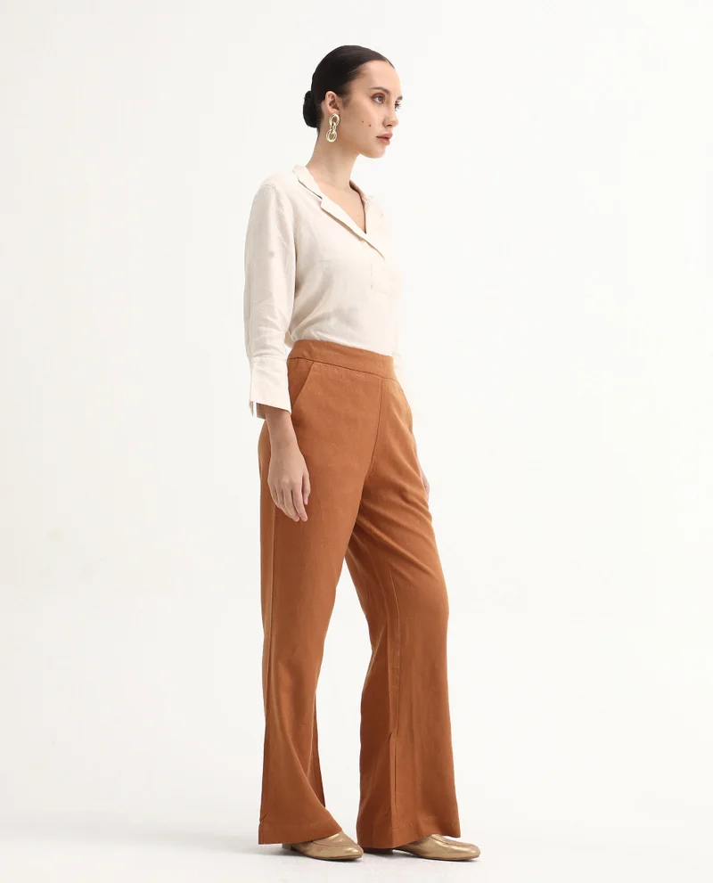 Rareism Women's Mid-Rise Linen Blend Trouser