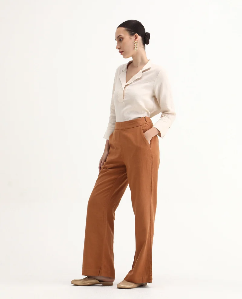 Rareism Women's Mid-Rise Linen Blend Trouser