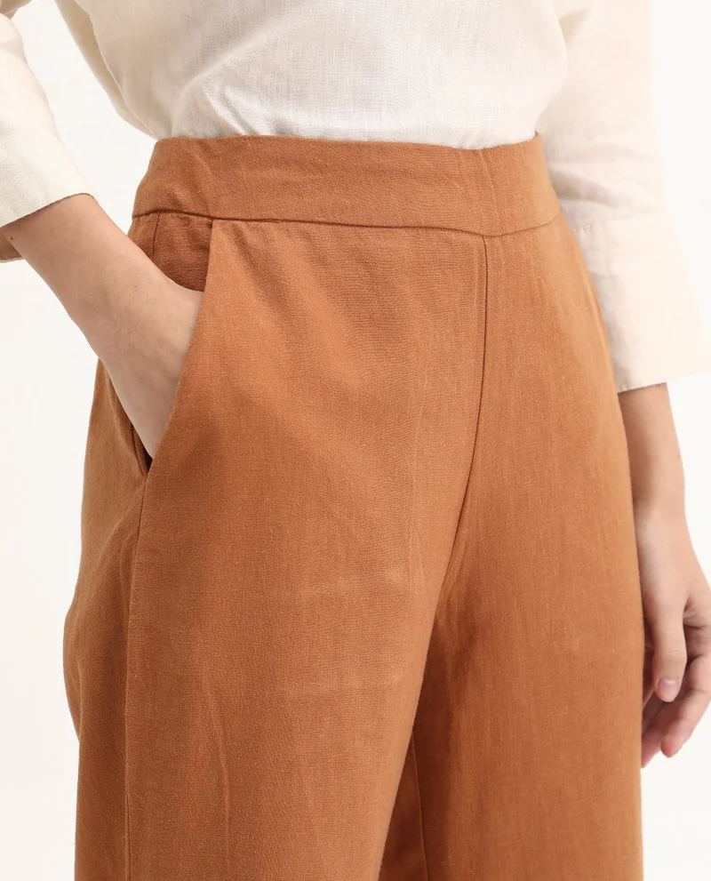 Rareism Women's Mid-Rise Linen Blend Trouser