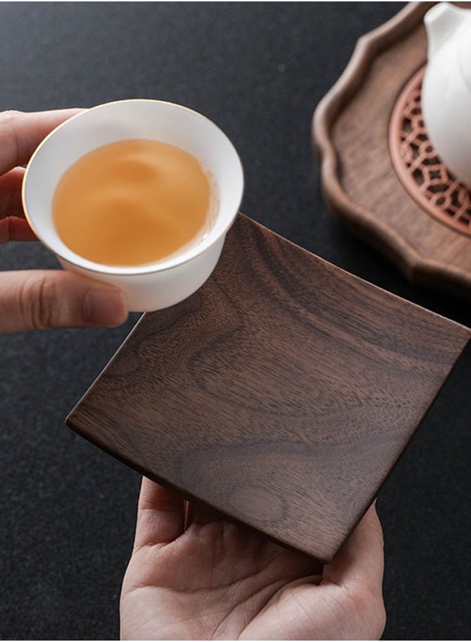 INSENSE Walnut Wood Coaster Set with Holder (4 Pcs) - Premium Heat Resistant Wooden Drink Coasters - Image 4