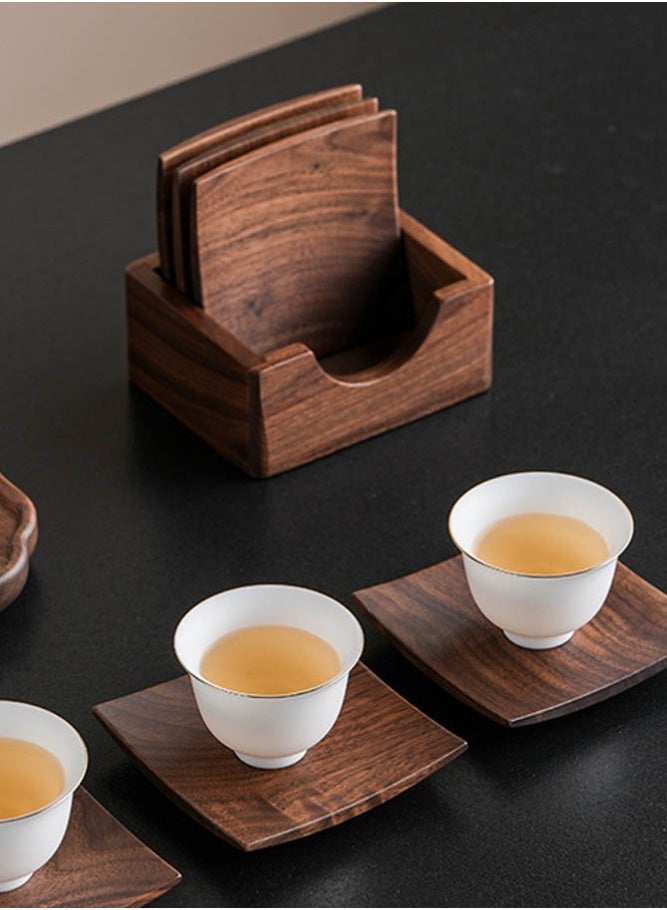 INSENSE Walnut Wood Coaster Set with Holder (4 Pcs) - Premium Heat Resistant Wooden Drink Coasters - Image 3