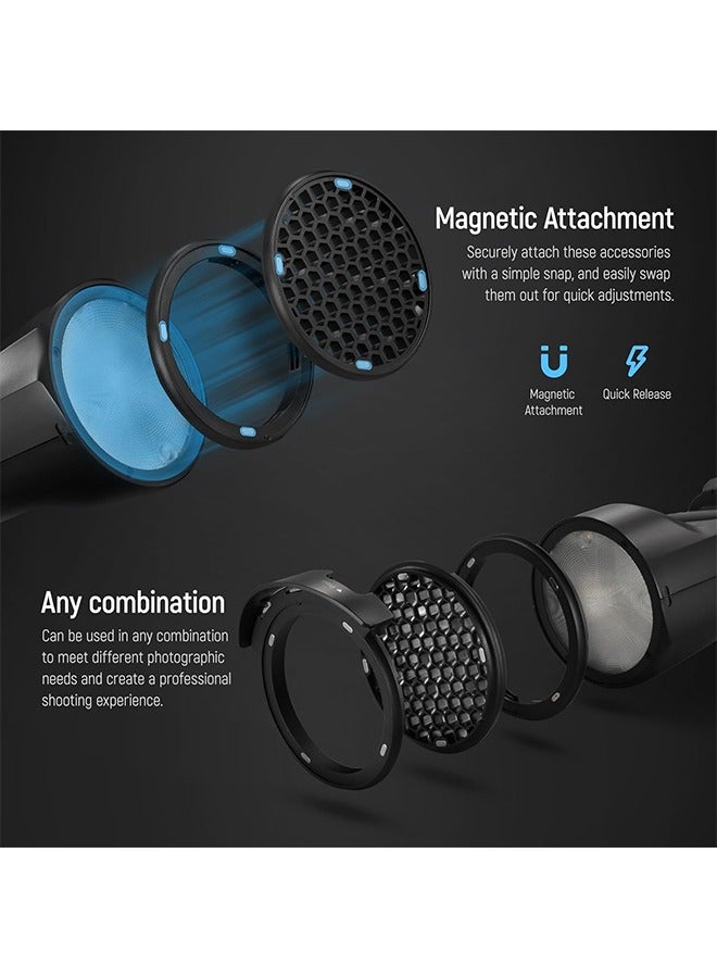 NEEWER CRM2 Magnetic Accessories Kit for Round Head Flash Z1-C Z1-N Z1-S Z2-C Z2-N Z2-S Compatible with Godox V1 Speedlites, Included 14pcs Flash Light Control Modifier Diffuser Adapter - Image 5