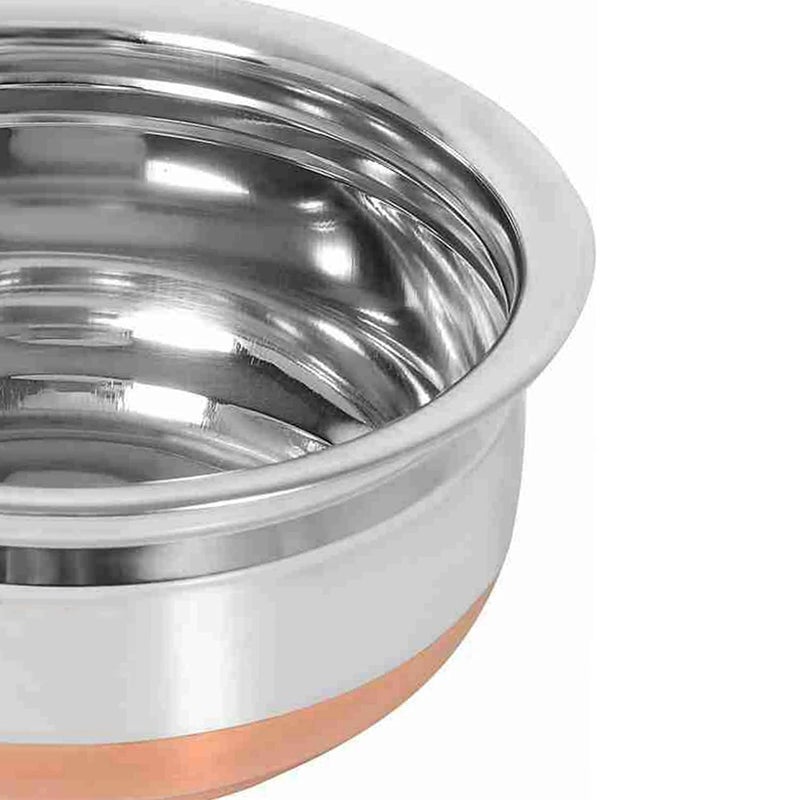 Nirvika Nirvika Stainless Steel Handi Set Copper Bottom Handi With Lid Kitchen Serving,Cooking Bowl |Cookware Set/Urli Set 5-Pieces | Patila Bhagona, 1500 Milliliter - 1500 Ml  - Image 2