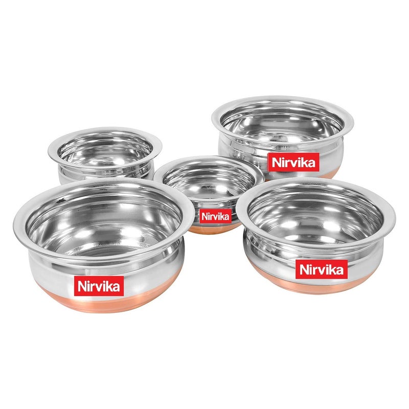 Nirvika Nirvika Stainless Steel Handi Set Copper Bottom Handi With Lid Kitchen Serving,Cooking Bowl |Cookware Set/Urli Set 5-Pieces | Patila Bhagona, 1500 Milliliter - 1500 Ml  - Image 5