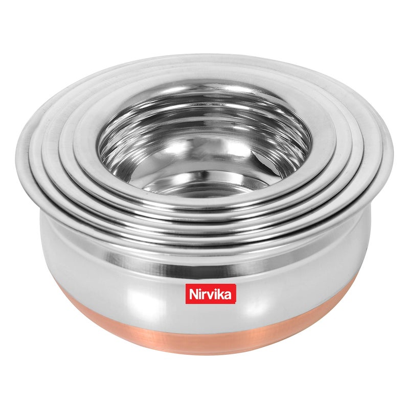 Nirvika Nirvika Stainless Steel Handi Set Copper Bottom Handi With Lid Kitchen Serving,Cooking Bowl |Cookware Set/Urli Set 5-Pieces | Patila Bhagona, 1500 Milliliter - 1500 Ml  - Image 4