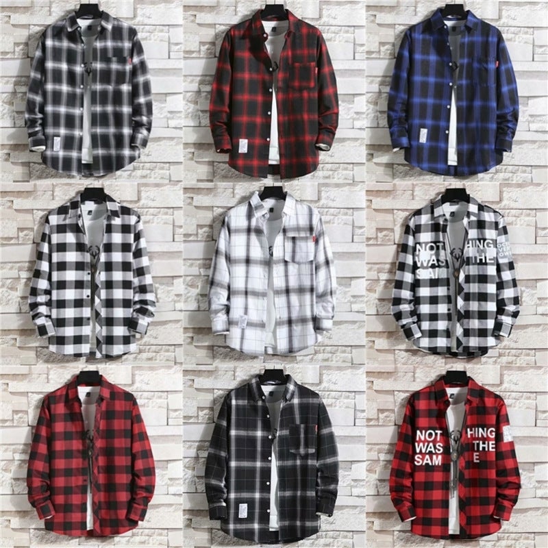 Plaid Shirt Men'S Long-Sleeved Korean Style Loose Fashionable Handsome Plus Size Student Jacket Spring And Men'S Shirt - Image 5