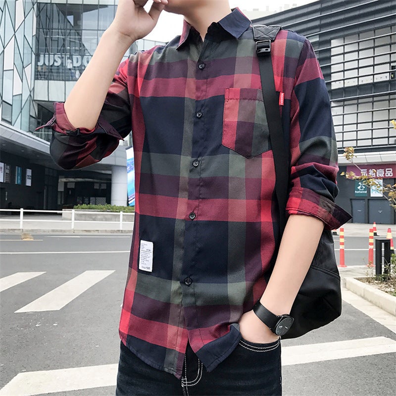 Plaid Shirt Men'S Long-Sleeved Korean Style Loose Fashionable Handsome Plus Size Student Jacket Spring And Men'S Shirt - Image 3