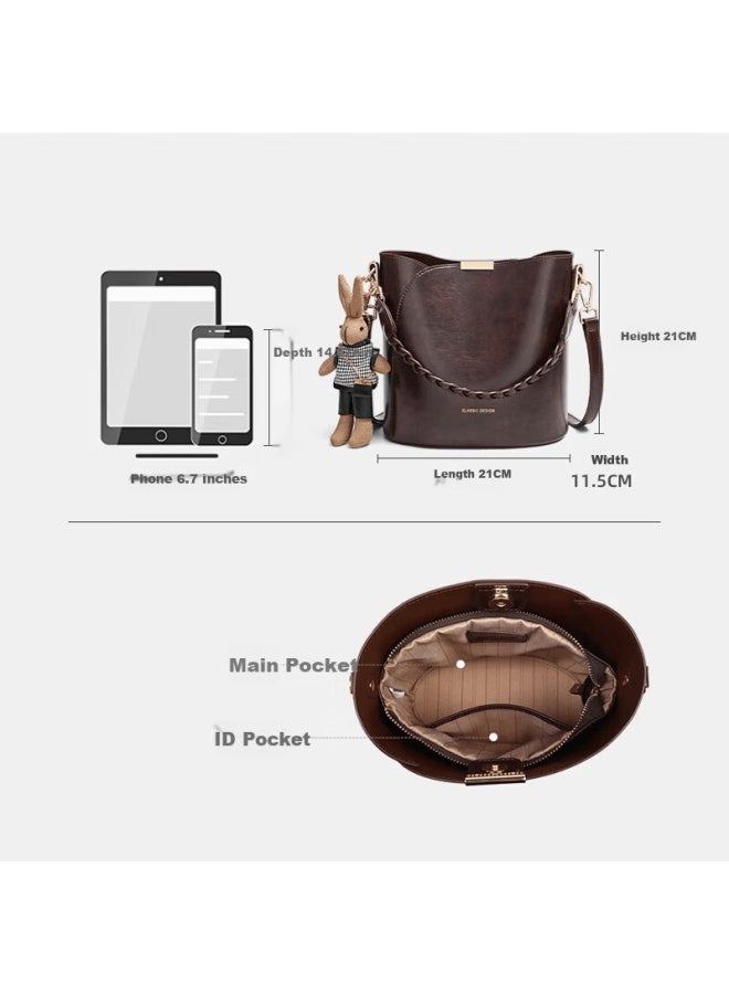 Yuyula Women's Cowhide Leather Bucket Crossbody Bag Luxury Shoulder Bag Commuter Birthday Gift For Girlfriend Wife - Image 3