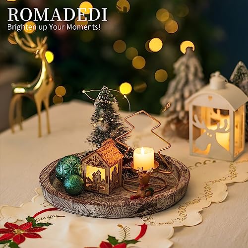 Romadedi Wooden Decorative Tray Candle Holder: Romadedi Round Wood Tray Home Decor, Whitewash Rustic Trays for Farmhouse Dinning Table Kitchen Countertop Coffee Table Wedding Centerpiece, 11inch, Size L - Image 2