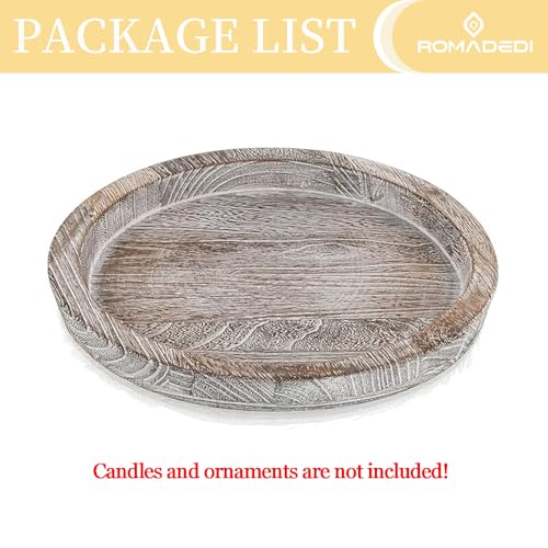 Romadedi Wooden Decorative Tray Candle Holder: Romadedi Round Wood Tray Home Decor, Whitewash Rustic Trays for Farmhouse Dinning Table Kitchen Countertop Coffee Table Wedding Centerpiece, 11inch, Size L - Image 5