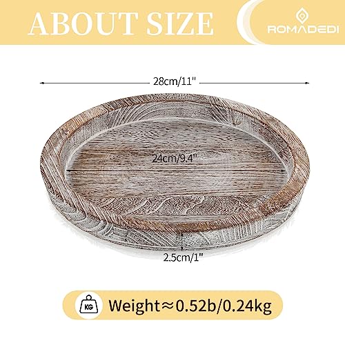 Romadedi Wooden Decorative Tray Candle Holder: Romadedi Round Wood Tray Home Decor, Whitewash Rustic Trays for Farmhouse Dinning Table Kitchen Countertop Coffee Table Wedding Centerpiece, 11inch, Size L - Image 4