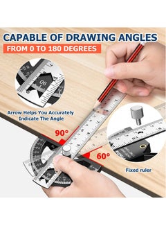 Generic Woodworking Scribing Angle Ruler, 300mm Angle Protractor Stainless Steel Marking Ruler, Precision Engineer Woodworking Rule for Length Measurement, DIY, Line Marking, Circle Drawing 