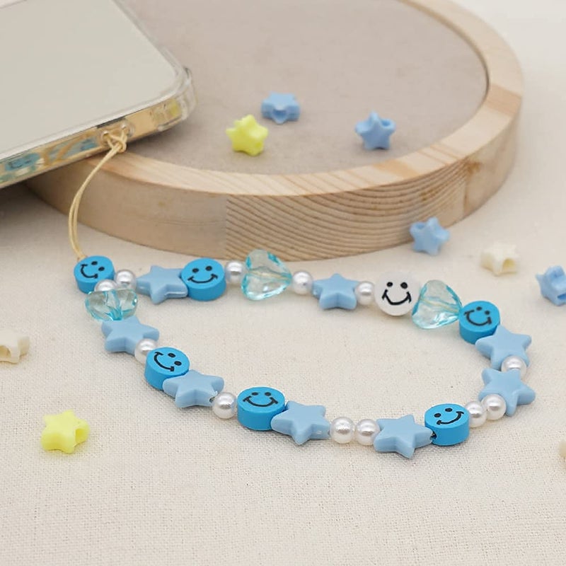 LUSTEMBER Cute Beaded Phone Charm, Smiley Face Wrist Strap, Colorful Handmade Polymer Clay and Pearl Chain - Image 4
