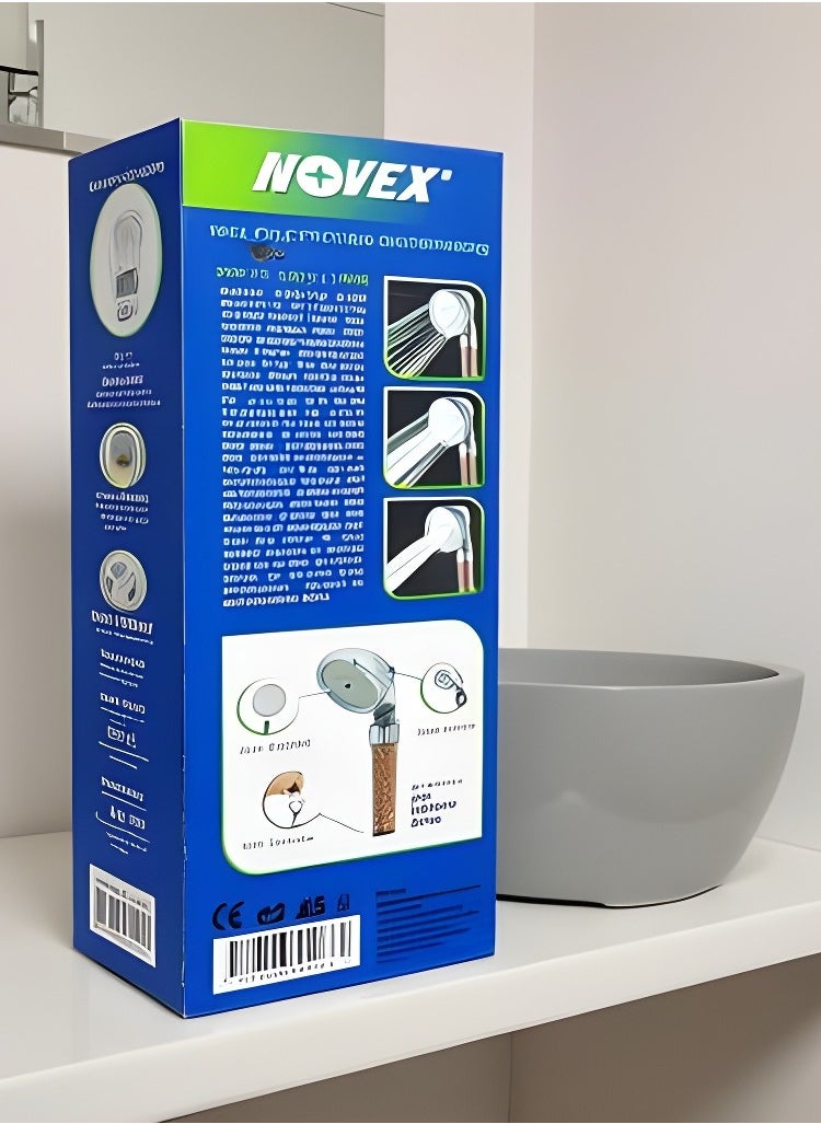 NOVEX - Shower Head with Mineral Stones Filter Filtration High Pressure Water Saving 3 Mode Function Spray Handheld Showerheads for Dry Skin Hair - Image 1