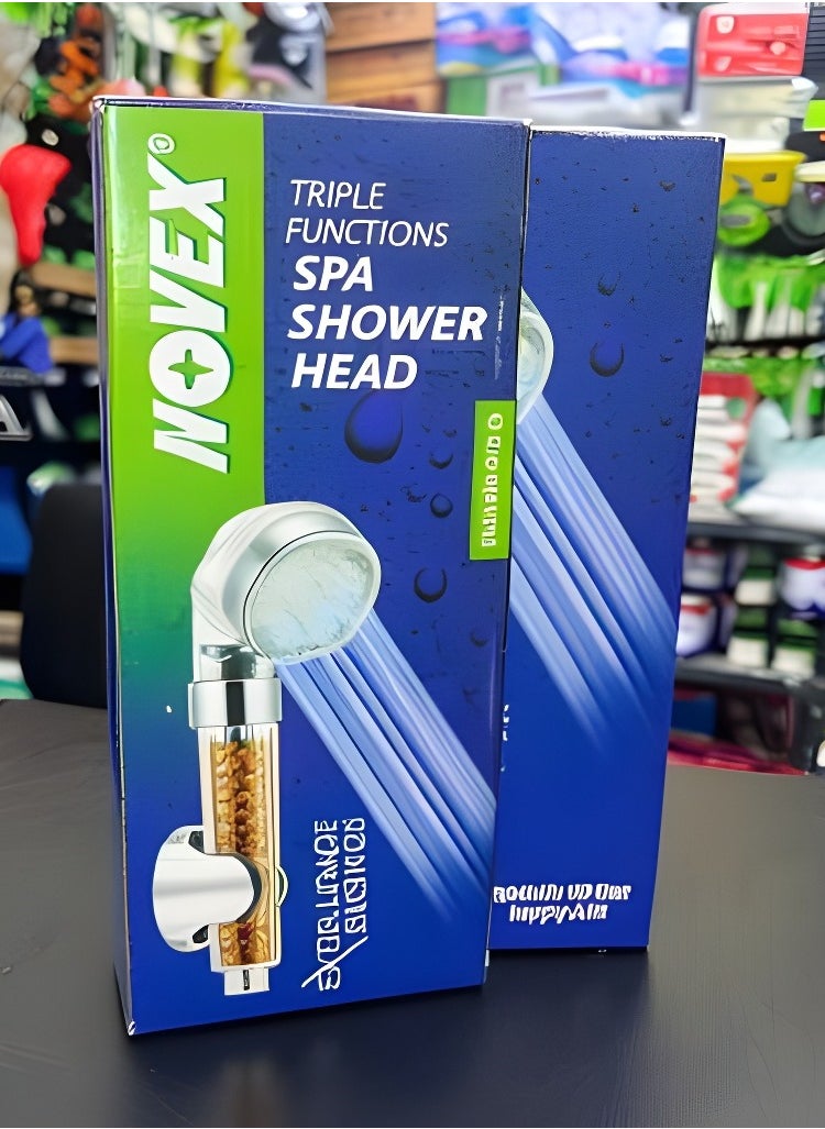 NOVEX - Shower Head with Mineral Stones Filter Filtration High Pressure Water Saving 3 Mode Function Spray Handheld Showerheads for Dry Skin Hair - Image 1