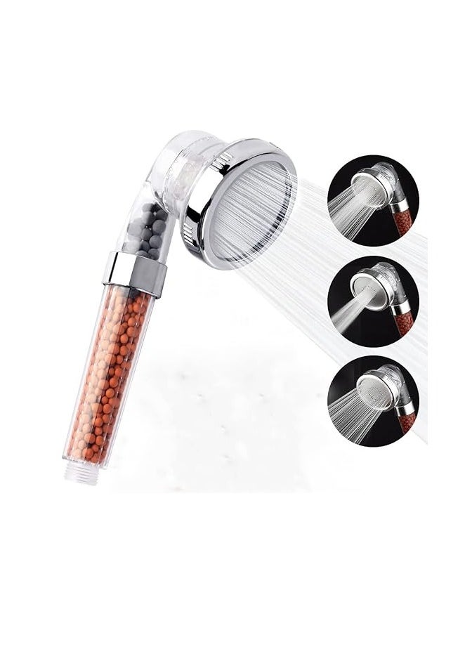 NOVEX - Shower Head with Mineral Stones Filter Filtration High Pressure Water Saving 3 Mode Function Spray Handheld Showerheads for Dry Skin Hair - Image 1