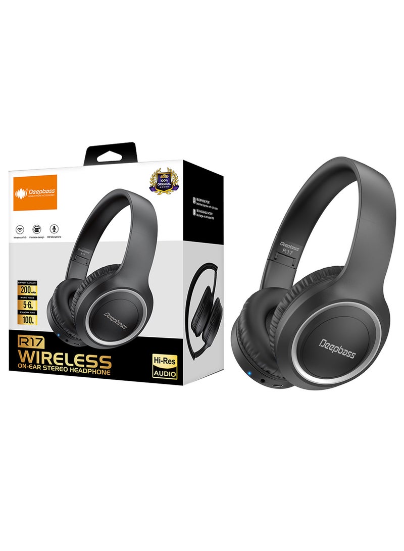 Deepbass سماعات رأس لاسلكية على الأذن R17 عالية الدقة - 5.6 ساعة تشغيل، 100 ساعة في وضع الاستعداد، صوت بجودة استوديو - أسود - Image 4