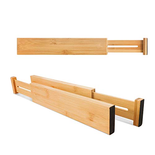 VaeFae Adjustable Bamboo Drawer Dividers, Expandable Drawer Organizer for Kitchen, Bedroom, Bathroom, Dresser and Office, 6-Pack - Image 3