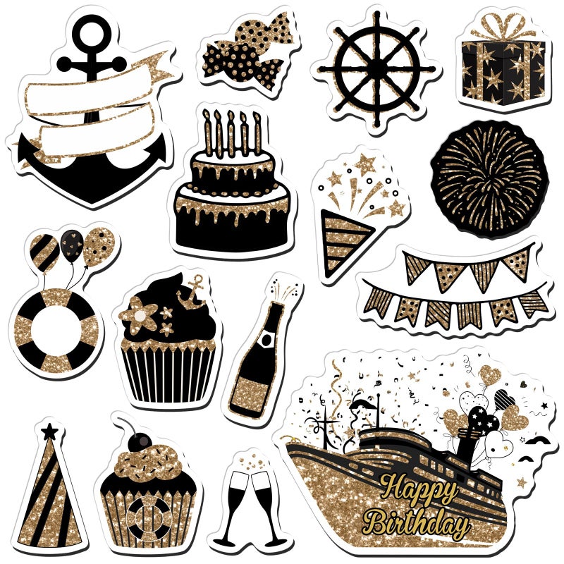LEIFIDE 15 Pcs Cruise Door Magnets Happy Birthday Cruise Ship Door Decorations Car Magnets Stickers Birthday Fridge Decor for Carnival RefrigeratorShip Style