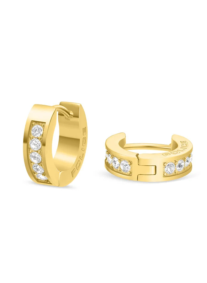 POLICE Unity Gold-Plated Crystal-Adorned Charm Huggie Earrings for Women