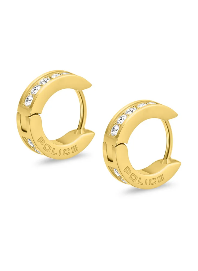 بوليس POLICE Unity Gold-Plated Earrings - Crystal-Adorned Charm with Sleek Gold-Plated Ring