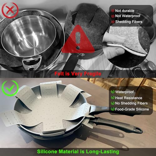 Mofason Pot & Pan Protectors, 3-Piece Silicone Cookware Protector Pad, Stacking Pan Protector. It Has a Unique Opening and Fixing Design That Can be Used to Protect and Separate Pots and Pans-Grey - Image 3