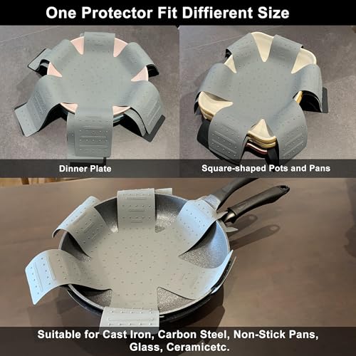 Mofason Pot & Pan Protectors, 3-Piece Silicone Cookware Protector Pad, Stacking Pan Protector. It Has a Unique Opening and Fixing Design That Can be Used to Protect and Separate Pots and Pans-Grey - Image 2